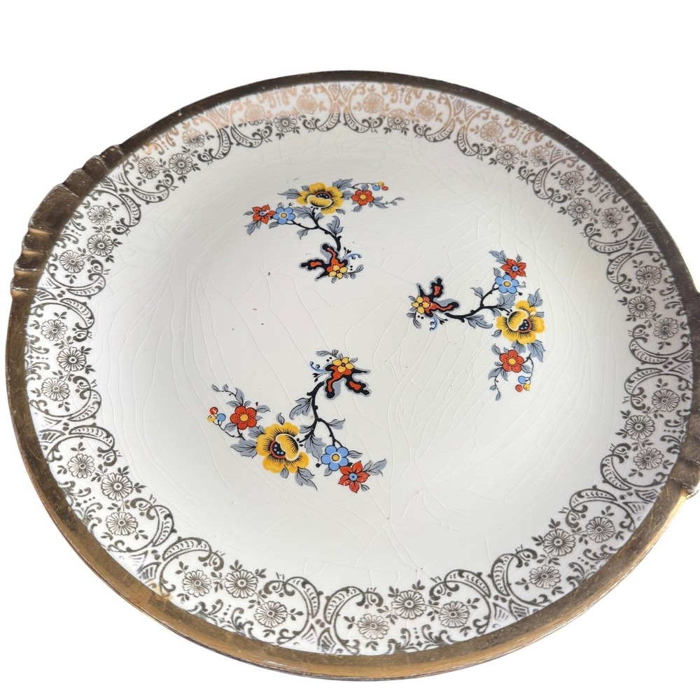 Royal China Warranted 22KT Gold Floral Plate Sebring Pottery‎ USA Vintage 10in